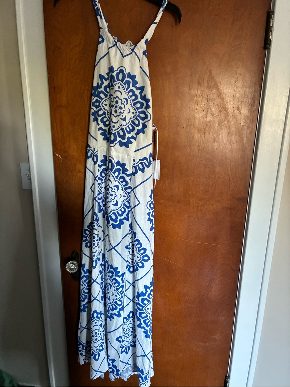 1. State White and Blue Printed Maxi Dress
